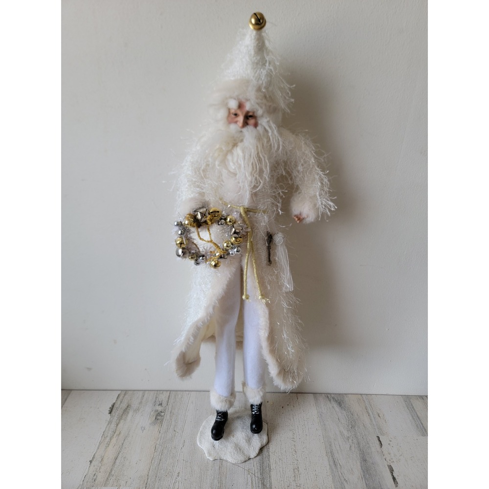 Santa Claus white Xmas bell wreath tall skinny vintage unique home decor figure